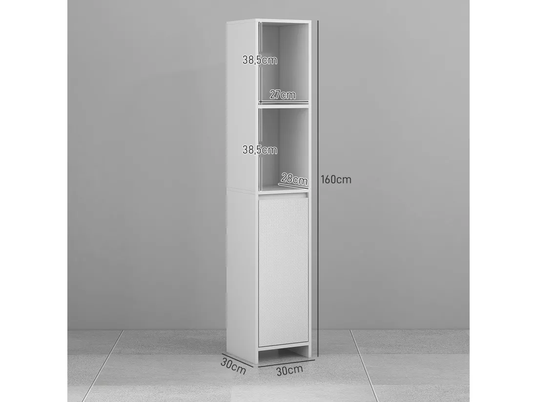 Meuble colonne salle de bain porte 2 étagères dim. 30L x 30l x 160H cm blanc