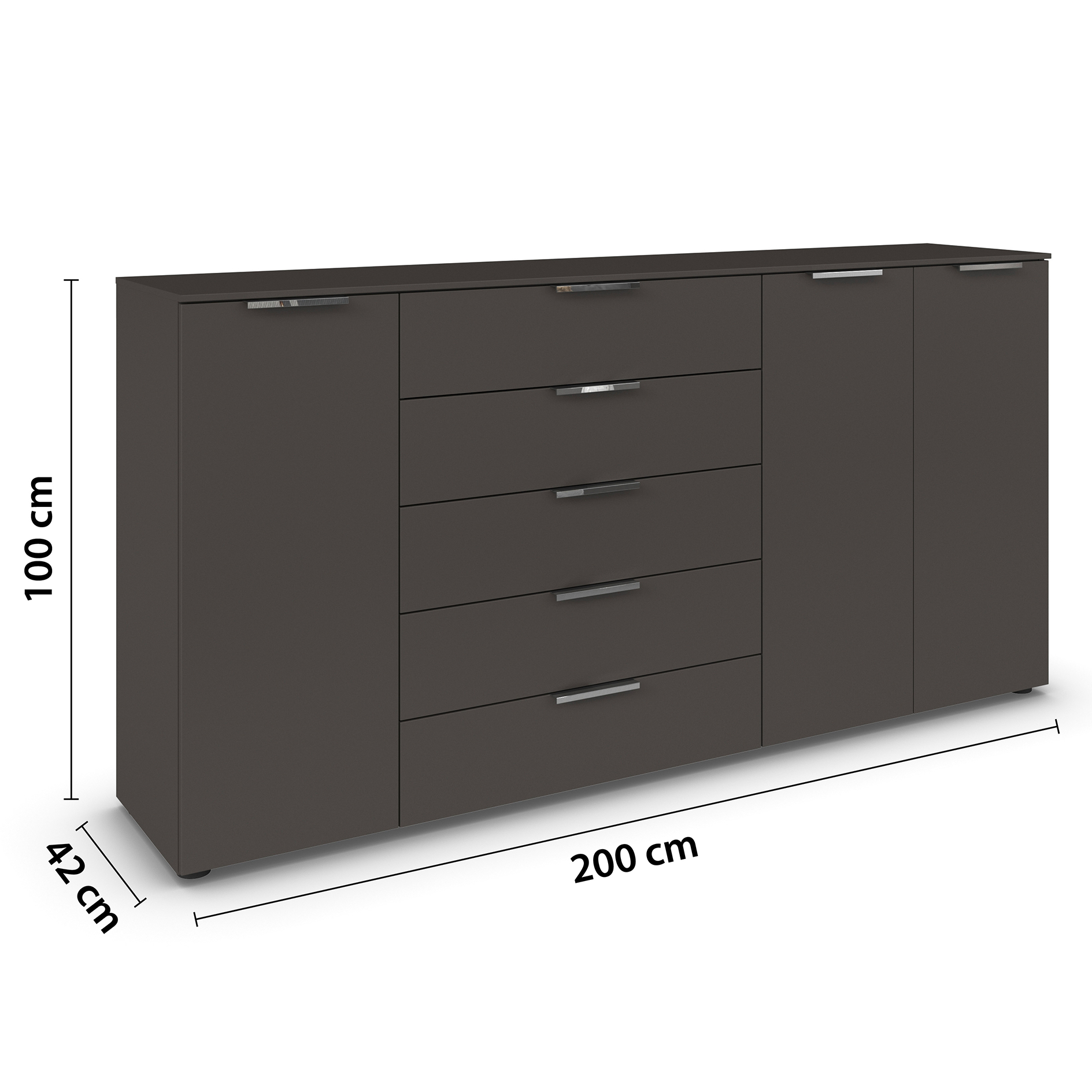 Kommode - graphit - Chromgriffe - 199 cm