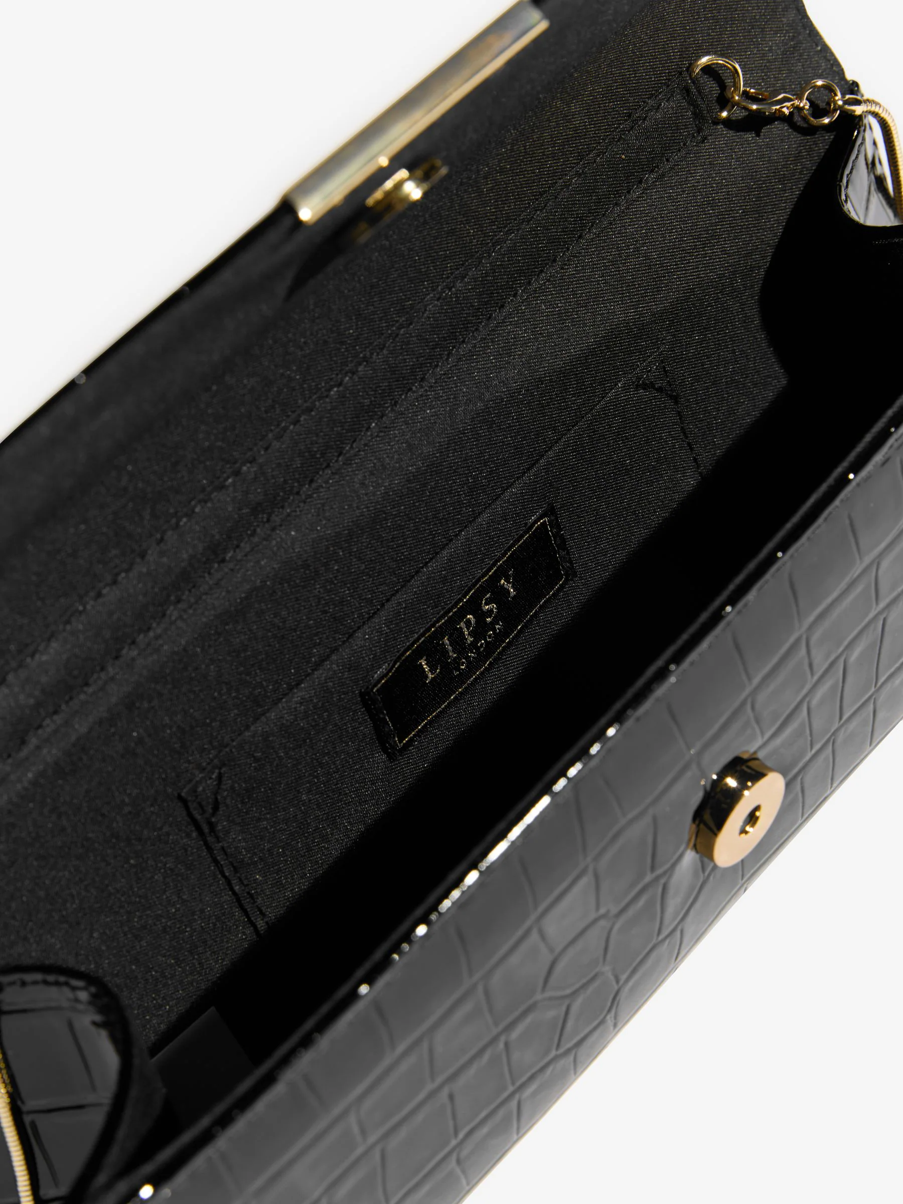 Zwart krokodil-effect - Lipsy Clutch Bag