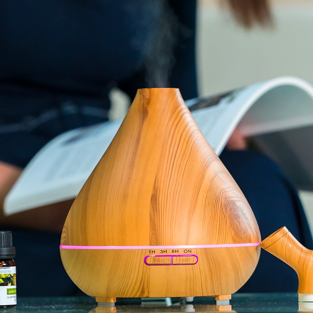 Ultraschall Luftbefeuchter Aroma Öl Diffuser in Holz Optik mit LED Beleuchtung - Hellbraun