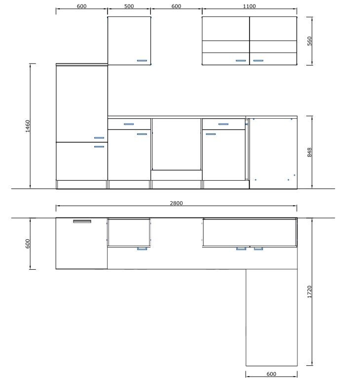 Respekta Winkelküche KBL280WSCG 280 cm Weiß - Weiß