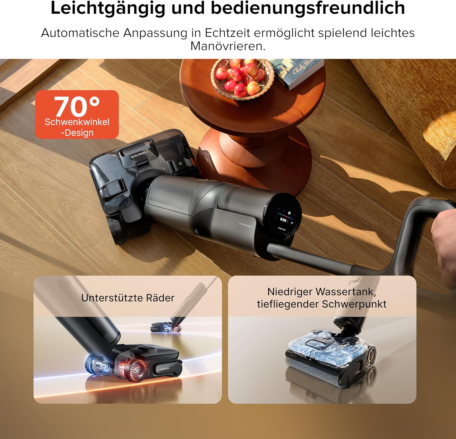 roborock F25 ACE Pro Nass-Trockensauger, 25000Pa, JetFoaming gegen Flecken, Anti-Haar-Verwicklung, 180° Flach-Design, Heißwasser-Selbstreinigung & Heißlufttrocknung