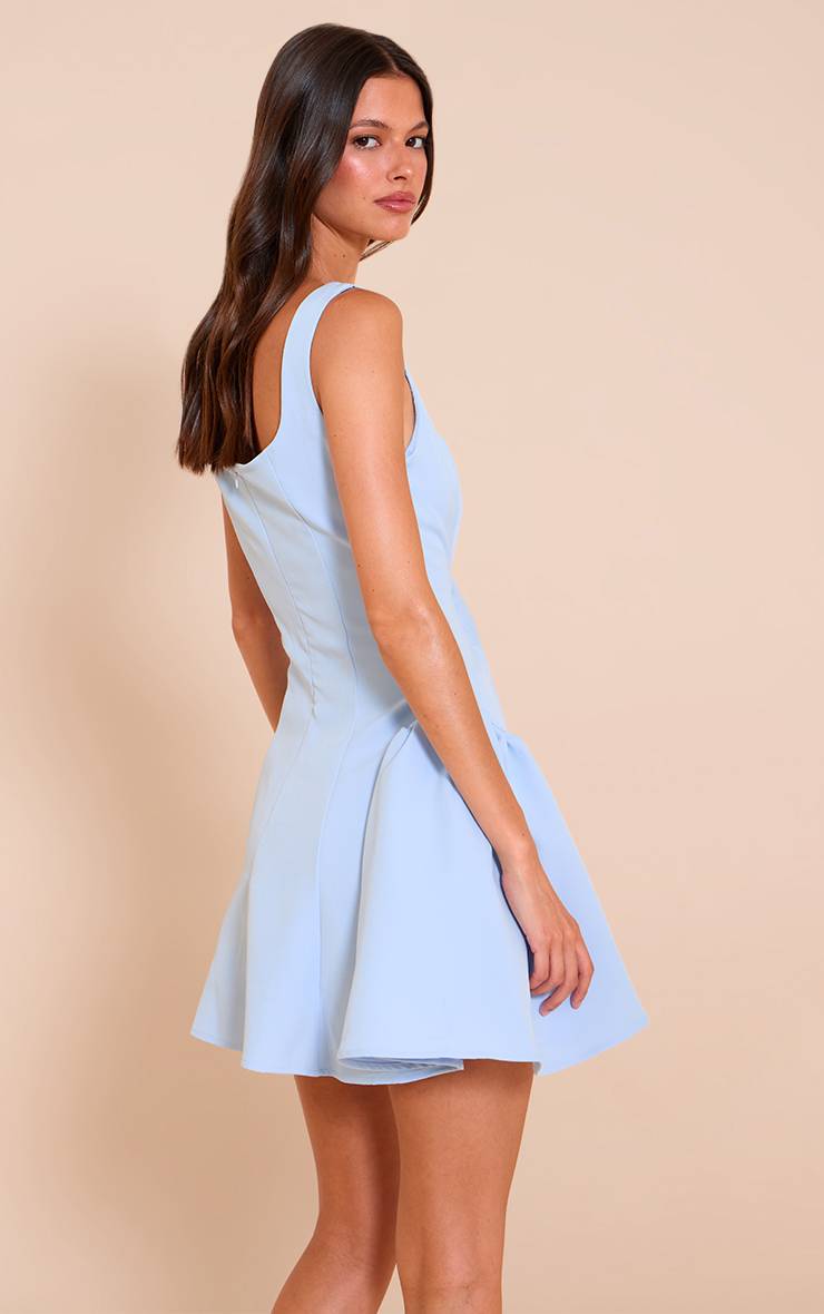 Bleu Pâle Robe Droite Tissée À Encolure Carrée