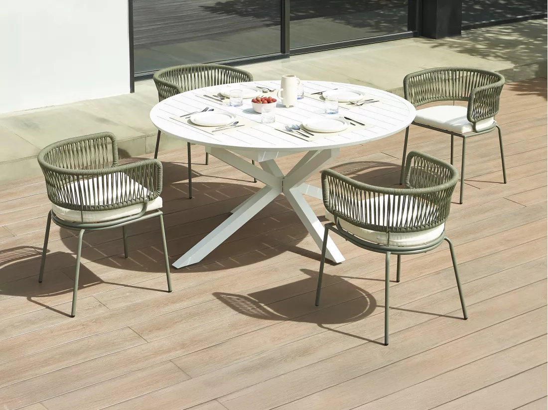 Lot de 2 fauteuils de jardin en métal et corde - Kaki avec coussin beige - PISTO de MYLIA