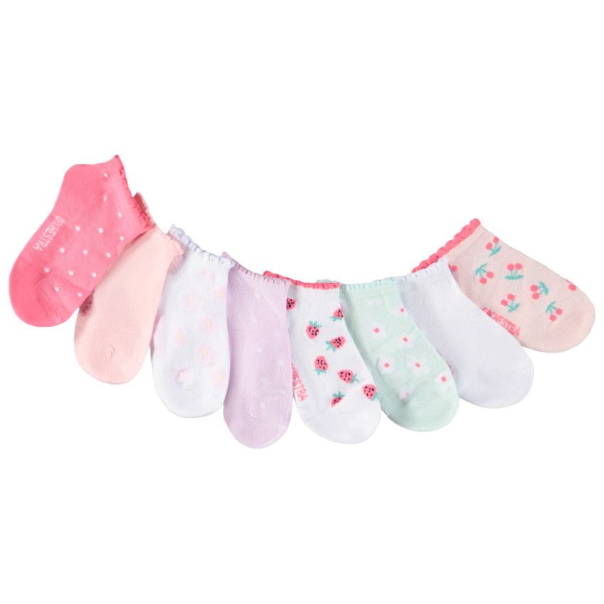 Lot de 8 paires de chaussettes courtes motifs fantaisie pour fille - Blanc