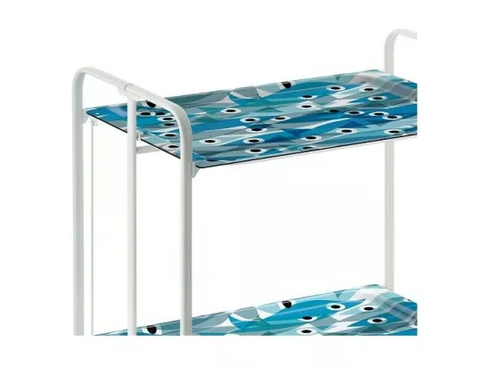 Chariot pliant à roulettes, table pliante roulante, desserte - Structure métallique blanche, 2 niveaux en stratifié motif Poissons bleus - 72*66*43 cm - BAUHAUS