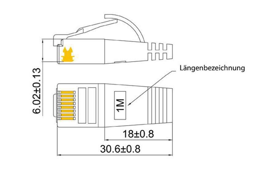 Slimpatchkabel RJ-45 - RJ-45, Cat 6, STP, 2 m, OrangeGeschirmtes Twisted-Pair-Kabel (STP) mit Klinkenschutz