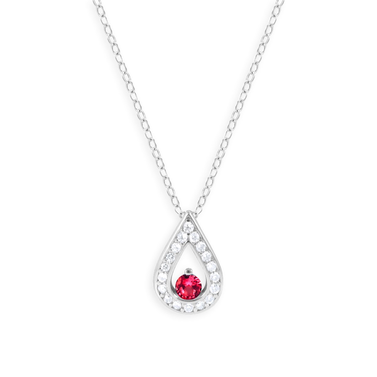 Collier en argent 925 rhodié avec oxydes de zirconium teinte rubis