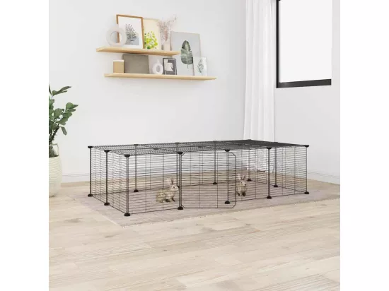 Cage animaux de compagnie à 20 panneaux et porte Noir 35x35 cm