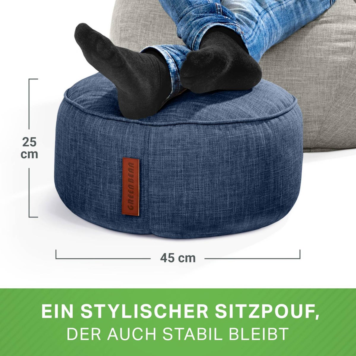 Green Bean Zitzakkruk 45x25cm met EPS-korrelvulling - Voetenbank Voetkussen Zitpoef voor Zitzakken - Vloerkussen voor Kinderen en Volwassenen - Voetsteun Zitkussen Zitkruk Donkerblauw