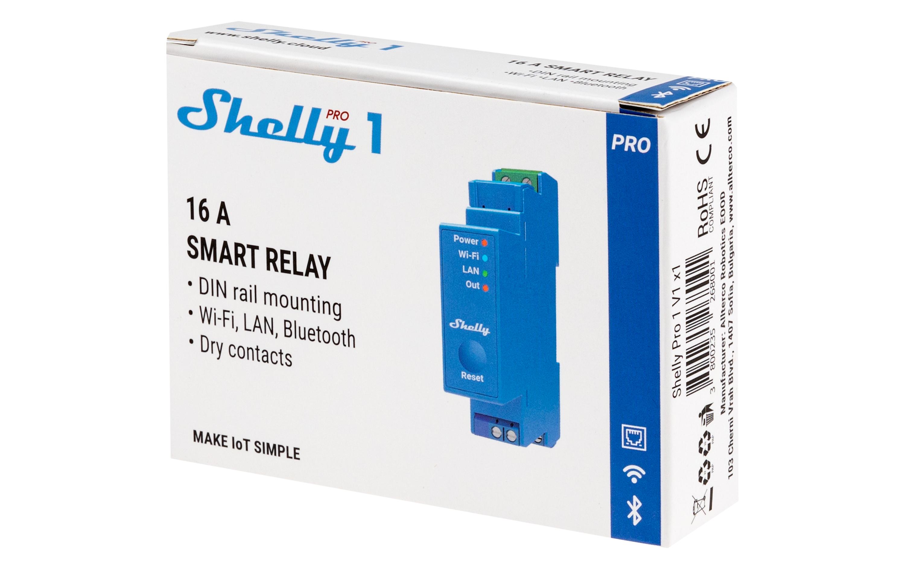 WLAN-Schaltaktor Shelly Pro 1DIN-Rail-WiFi-Switch, IP Relais mit Shelly Pro AddOn Schnittstelle
