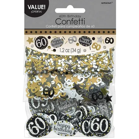 amscan Konfetti Happy Birthday 60 Silver & Gold