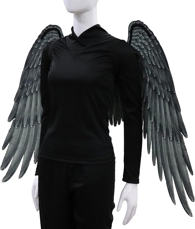 (105x73cm) Engel Flügel Fasnacht Kostüm Zubehör Motto Party Accessoire Halloween Foto Requisite - Schwarz