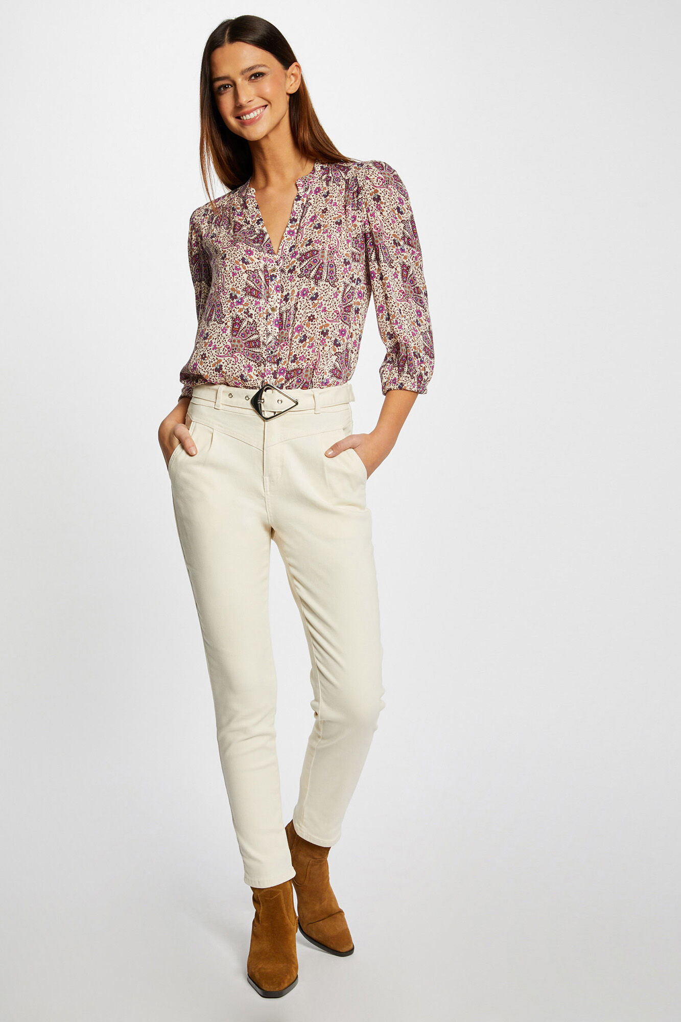 Camisa de manga 3/4 com estampa de vegetais - Multicolorida