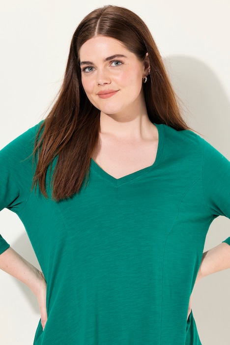 Shirt, Zipfelsaum, V-Ausschnitt, 3/4-Arm, Biobaumwolle