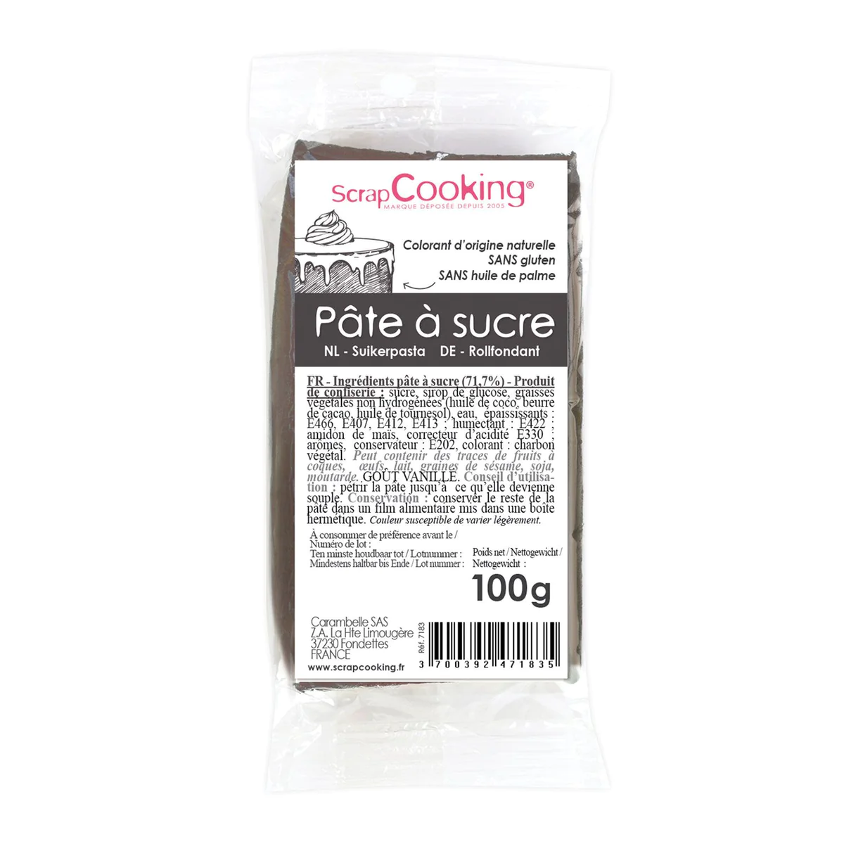 Pâte à sucre grise 100 g Scrapcooking
