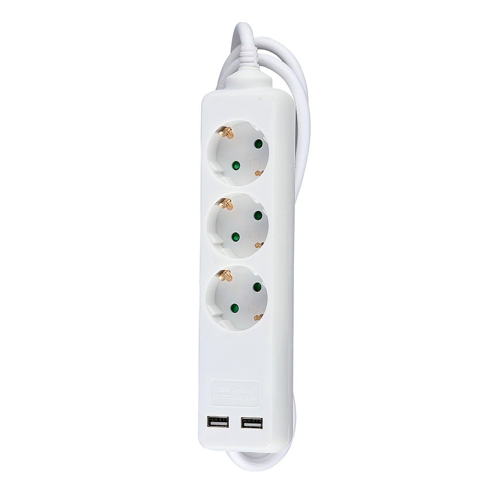 3-voudige stekkerdozen - USB - IP20 - Wit - 1,5 m kabel