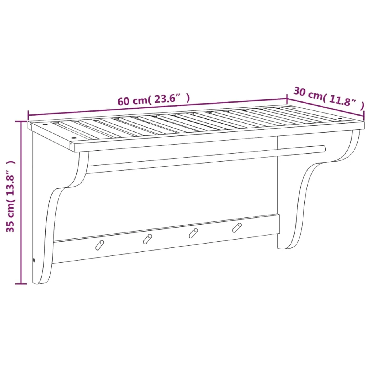Helloshop26 Porte-serviettes 60 cm bois de noyer
