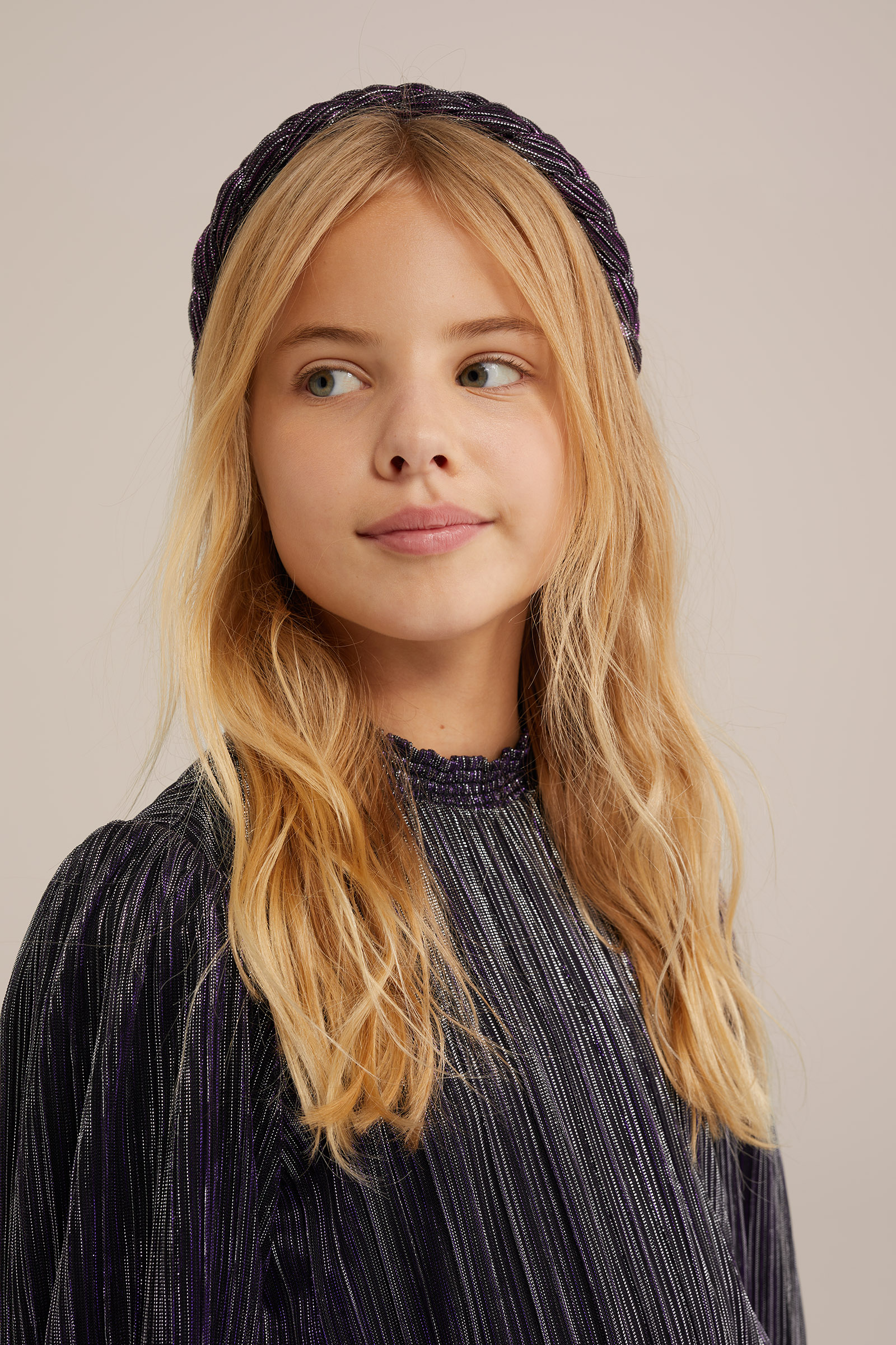 Meisjes haarband met glittergaren WE Fashion Donkerpaars