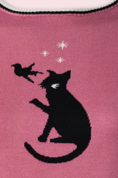 Vixen Kitty and Bird Short Sleeve trui in roze