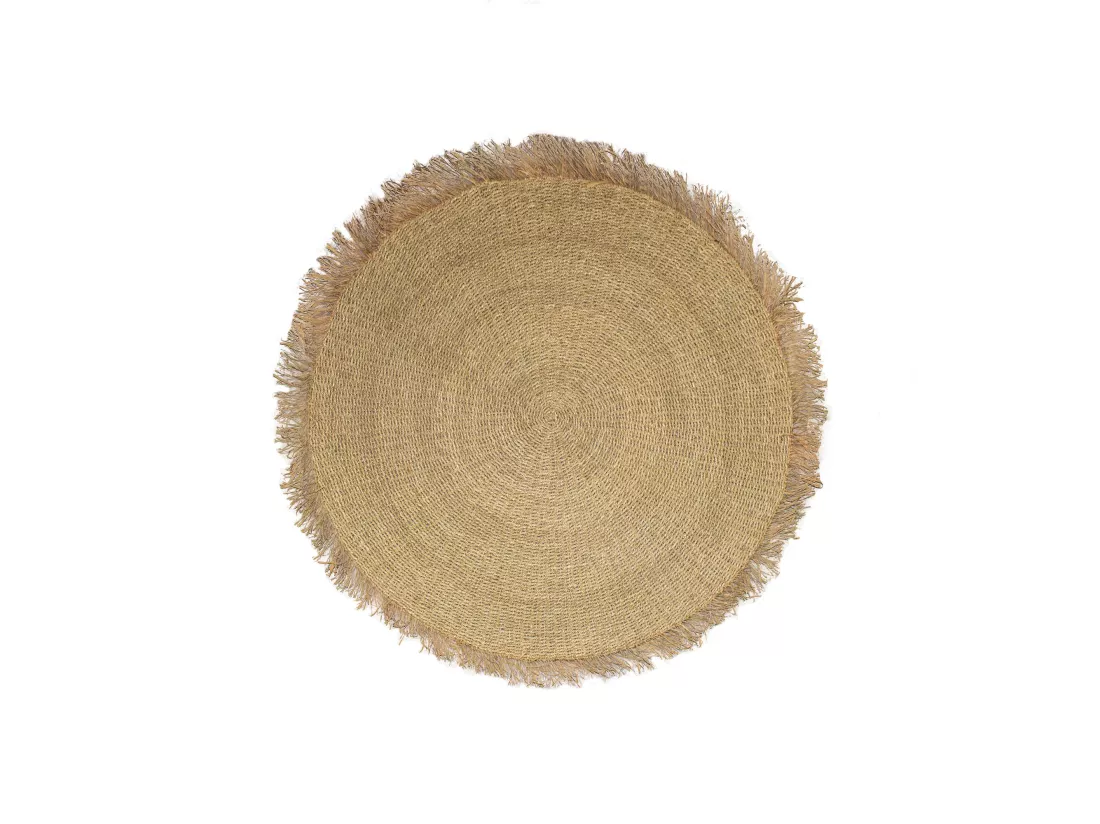 Now's Home - Tapis Rond En Fibres Naturelles De Mendong Frange D180cm Serifos