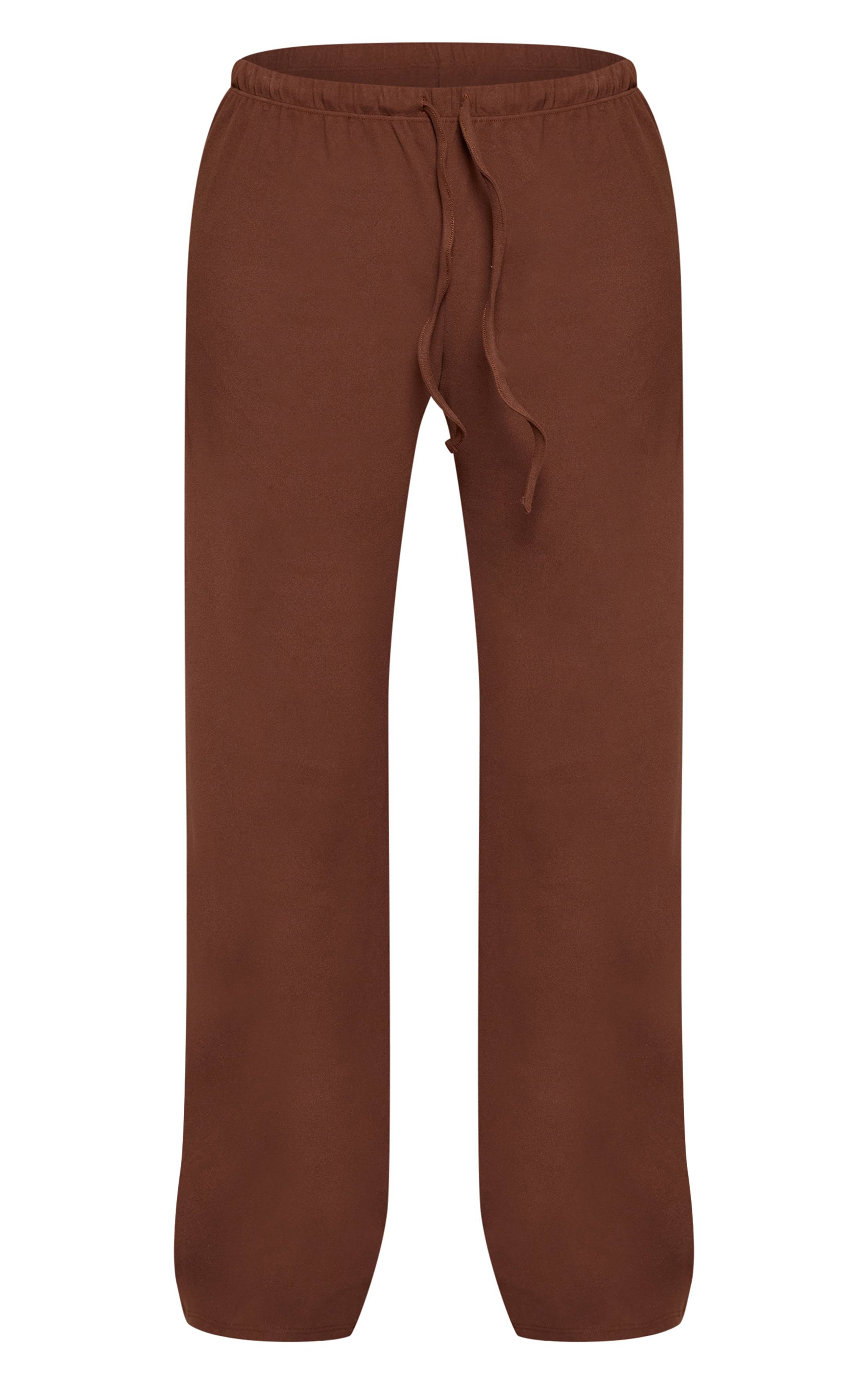 Chocolat Pantalon Large À Cordon Ultra Doux Petite Taille - Ensemble Coordonné