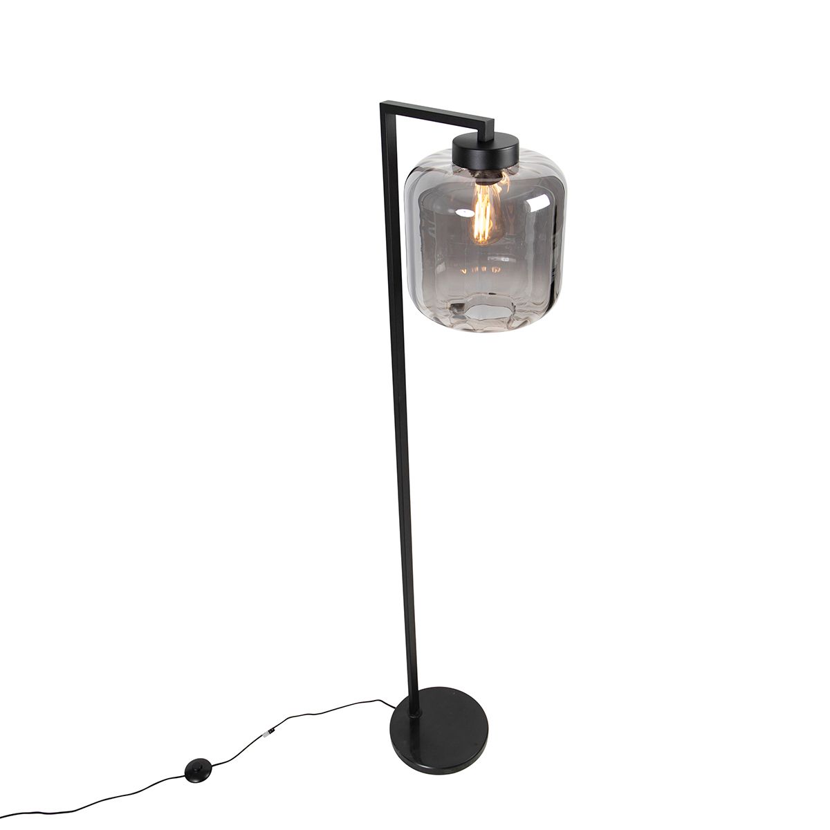Smart vloerlamp zwart met smoke glas incl. Wifi ST64 - Qara Down