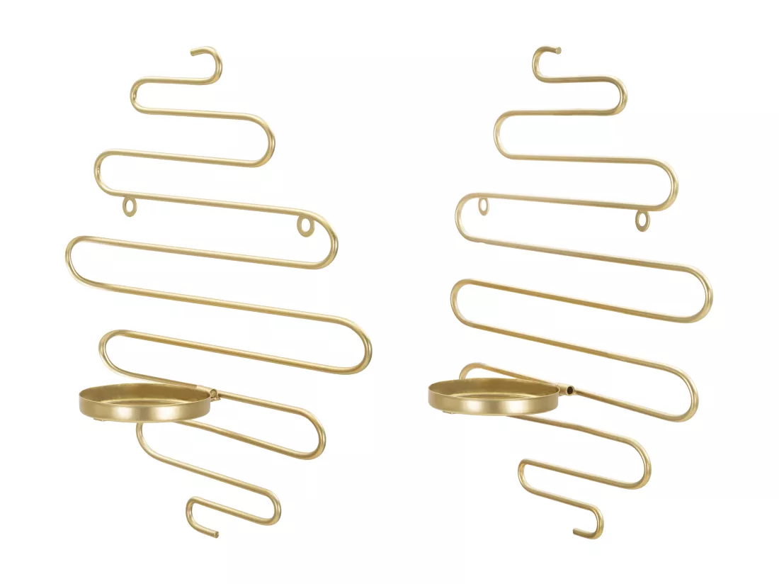 Lot de 2 bougeoirs muraux en métal doré 33x10x34 cm