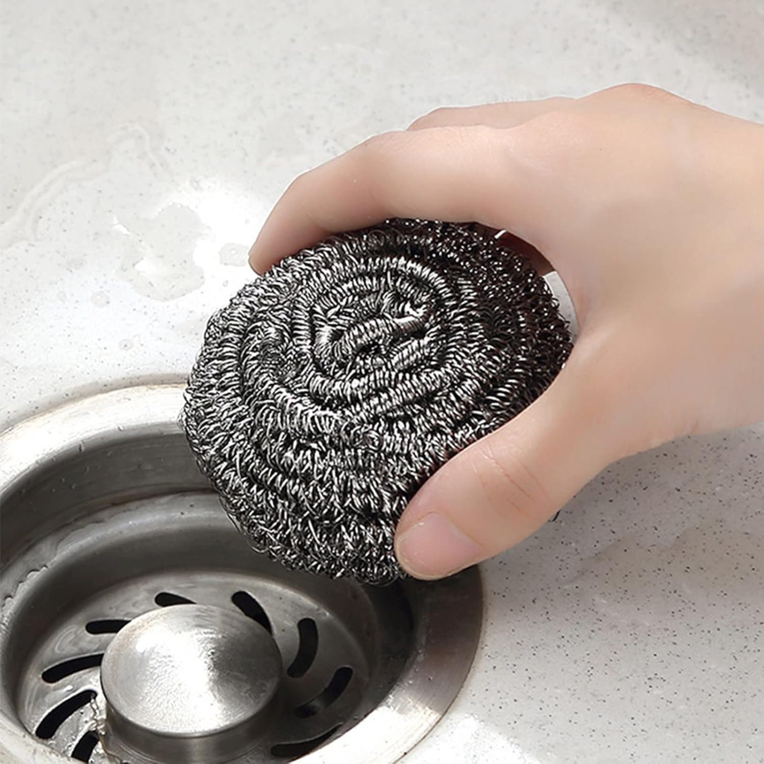(Ø8x3cm) Edelstahl Scheuer Schwamm Küchen Reinigungs Schrubber Grill Reiniger Geschirr Reinigungskugel - Silber