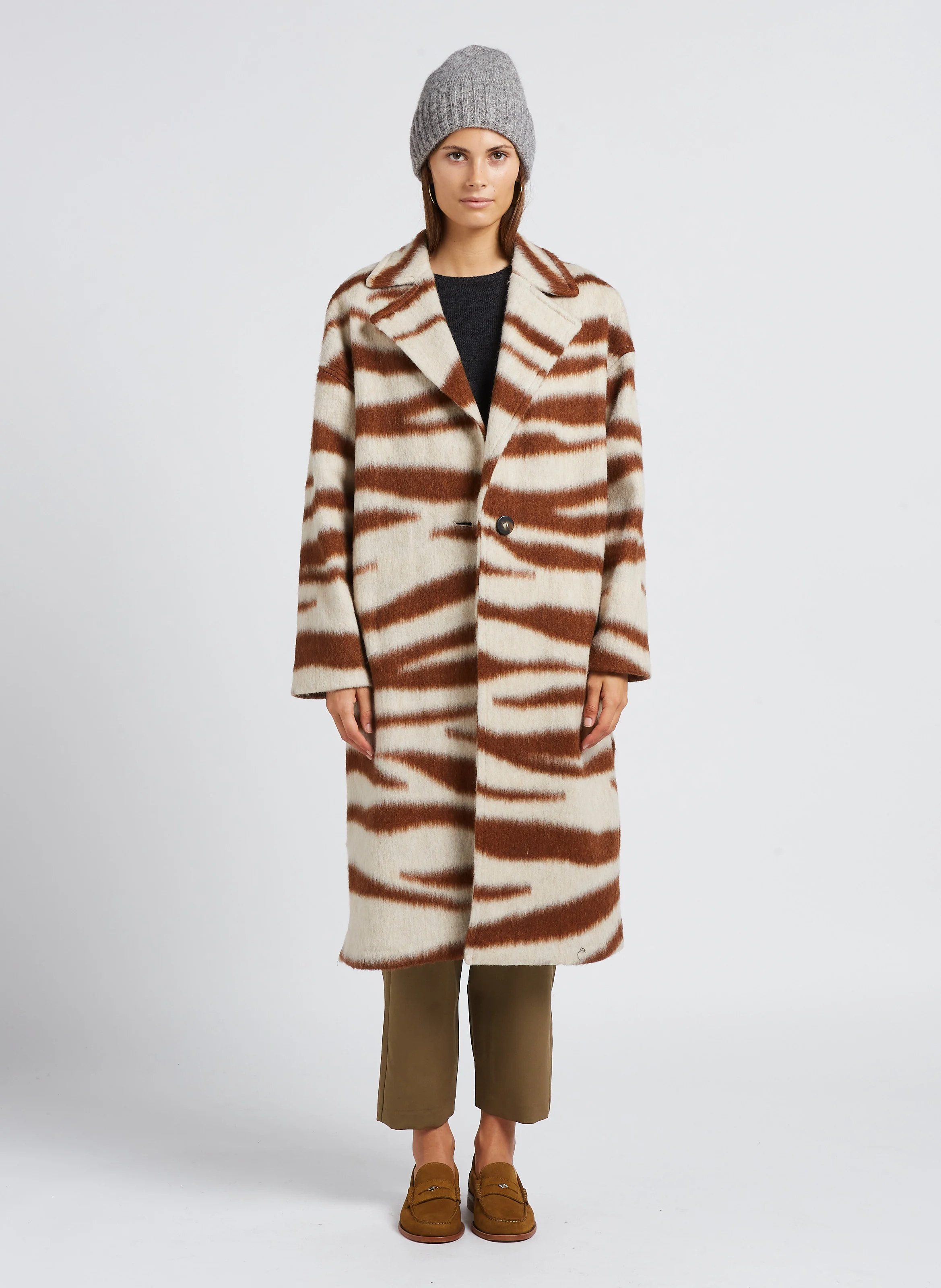MALICO - Manteau col tailleur imprimé| Beige