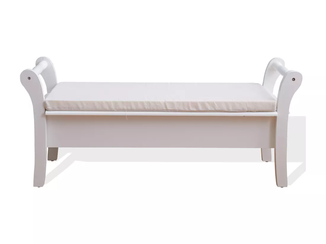 Mobili Rebecca Banc de Jardin Coffre 2 Tiroir Bois Blanc Provençal 47,5x108,5x40
