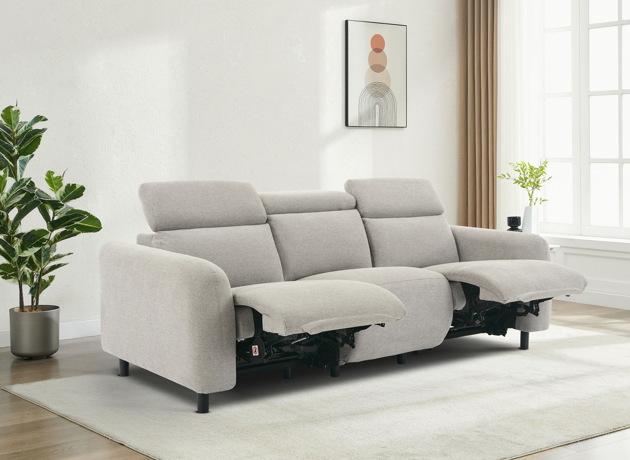Home affaire 3-Sitzer »SKAANE Struktur-Sofa, 229 cm, manuelle-u. elektrische Relaxfunktion« Relax-Funktion in 2 Sitzen, Kopfteilverstellung, Federkernpolsterung