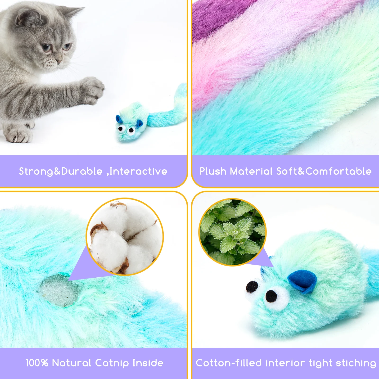 Nobleza - Pacote com 3 Ratinhos de Brinquedo para Gatos, Contém Catnip, Pelúcia Longa e Macia, Pequeno Ratinho de Brinquedo Interativo para Atividades. O Ratinho de Brinquedo Possui