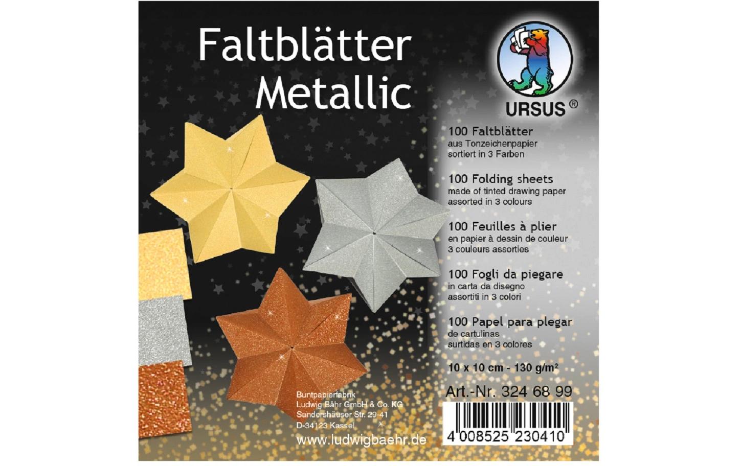 Faltblätter Origami 10 x 10 cm, 130 g/m², 100 BlattDesignpapier in drei Metallicfarben