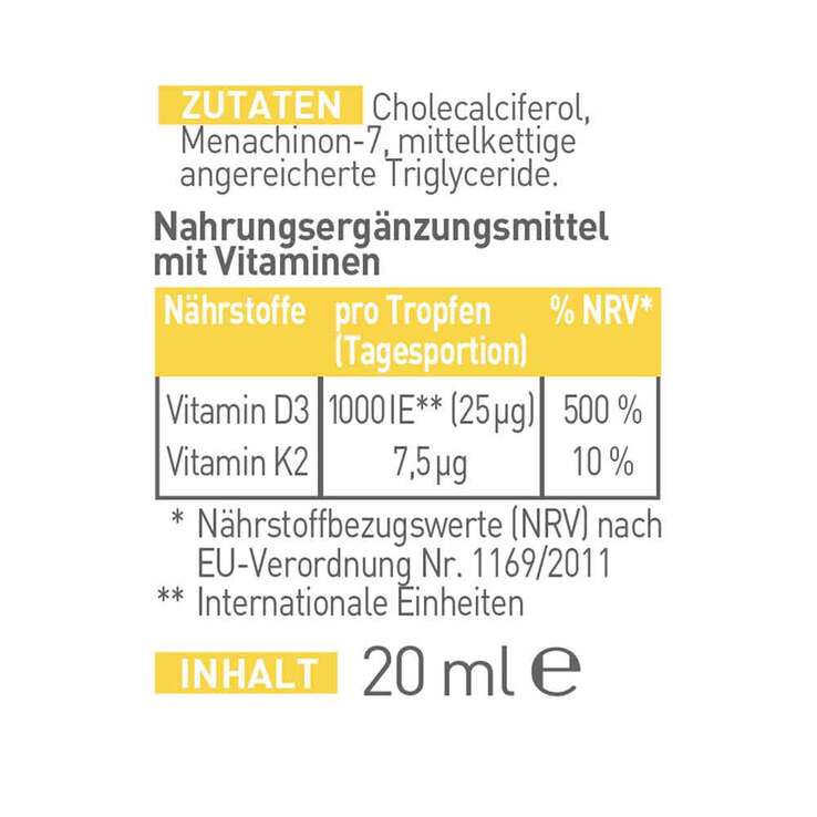N1 Vitamin D3 + K2 Tropfen, 20 ml