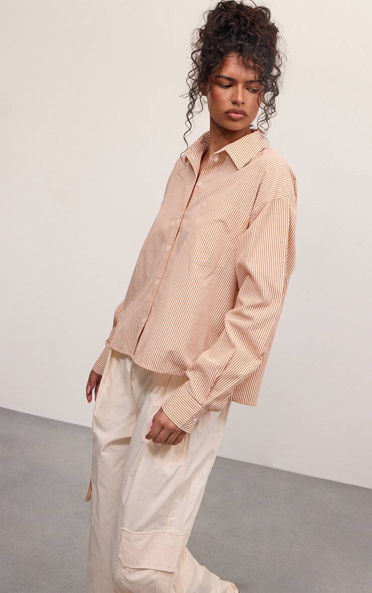 Gris Pierre Chemise Boxy En Coton À Fines Rayures