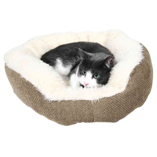 Cama redonda Trixie Yuma marrom e branca para cães e gatos