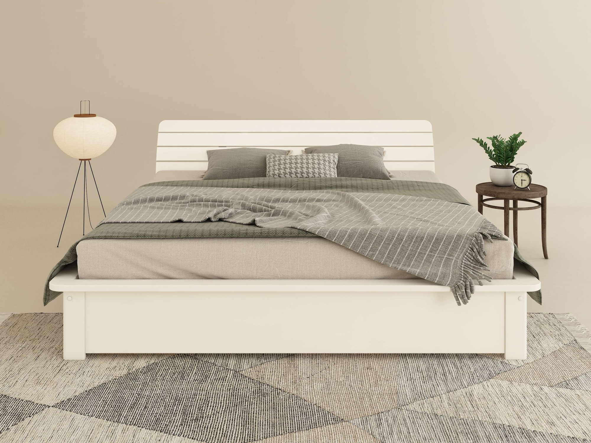 GOODproduct Massivholzbett »Antri, Futonbett, ergonomisch geformtes Kopfteil, stilvolles Design« Rahmen zur Ablage von Smartphone, mit Lattenrost, Bettkasten optional