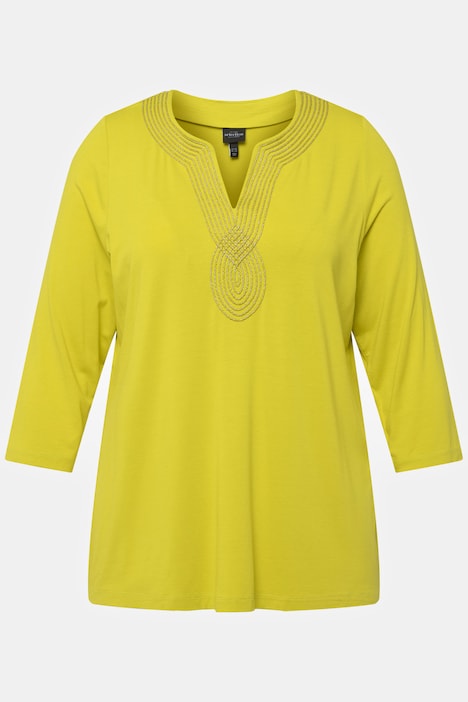 Shirt, Stickerei, Tunika-Ausschnitt, 3/4-Arm