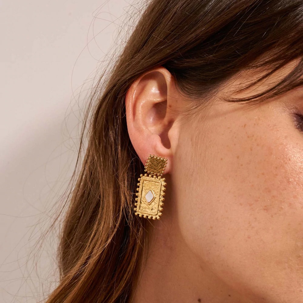 Boucles d'oreilles Cardi - Acier inoxydable doré & onyx