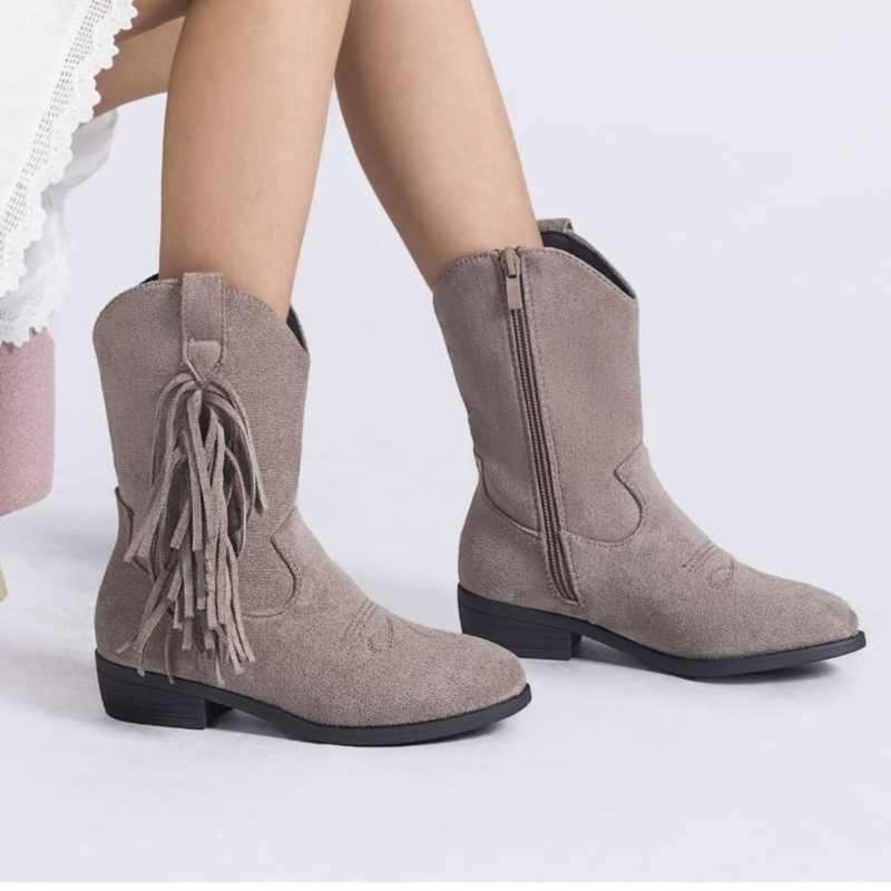 Fringe cowboy boots - taupe