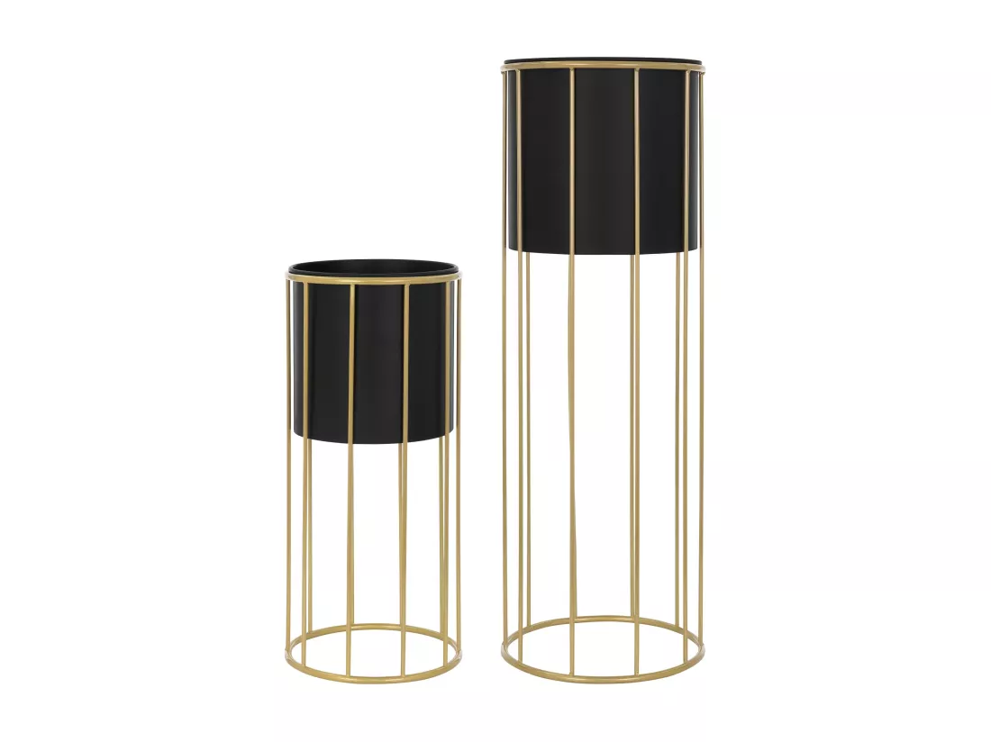 ML-Design Support pour fleurs, set de 2, noir-or, 21x46,7/24x70,5 cm, rond, acier, support pour pots de fleurs avec cache-pot, support pour plantes en métal, support pour pots de fleurs 2 pièces, pot de plantes Deko Colonne pour fleurs Tabouret pour