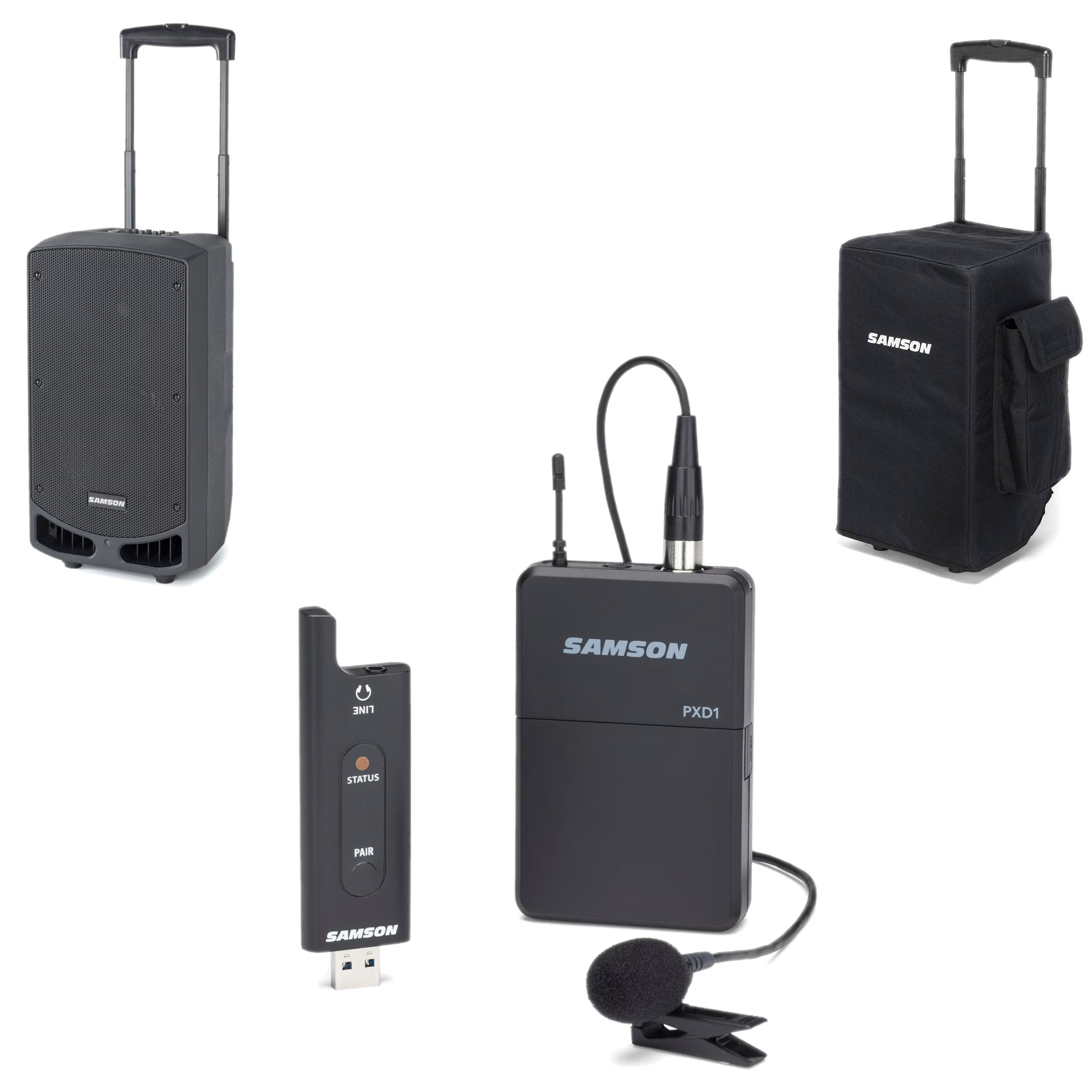 Samson Expedition XP310w accuspeaker + draadloze dasspeld mic + hoes