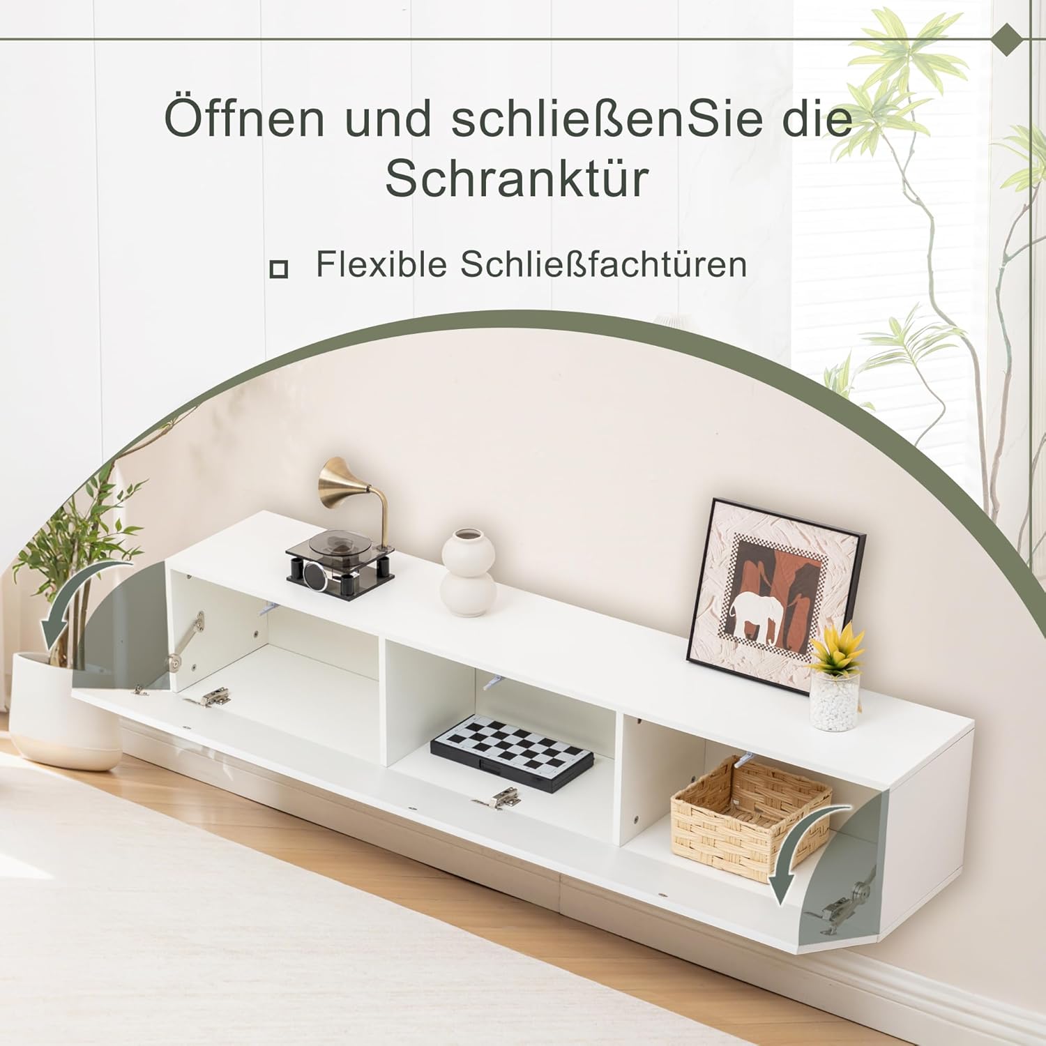 TV Schrank, Lowboard Fernsehschrank TV Schrank Hängend 160x30,5x34cm, Weiß