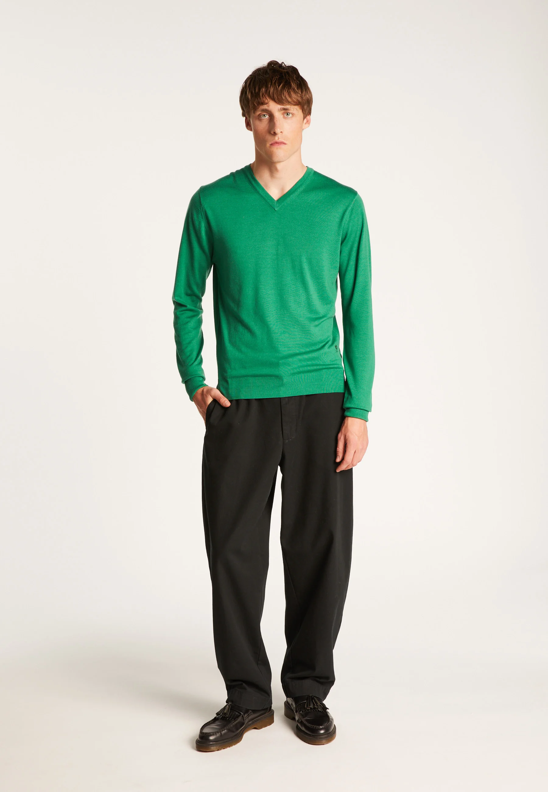 ELMOAH24 - Pull col v en laine mérinos | Vert
