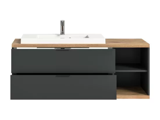 Meuble sous vasque NOYA gris à suspendre – 2 tiroirs + niche, 130 cm, sans vasque