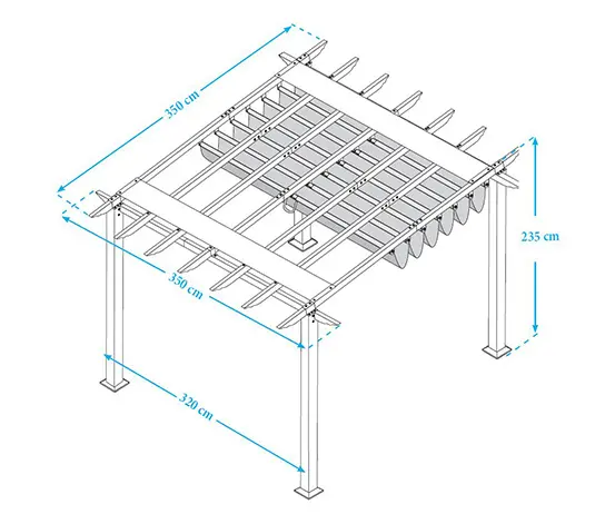 Aluminium-Pergola in Holzoptik, mit verstellbarem Sonnensegel, ca. 350 x 350 cm