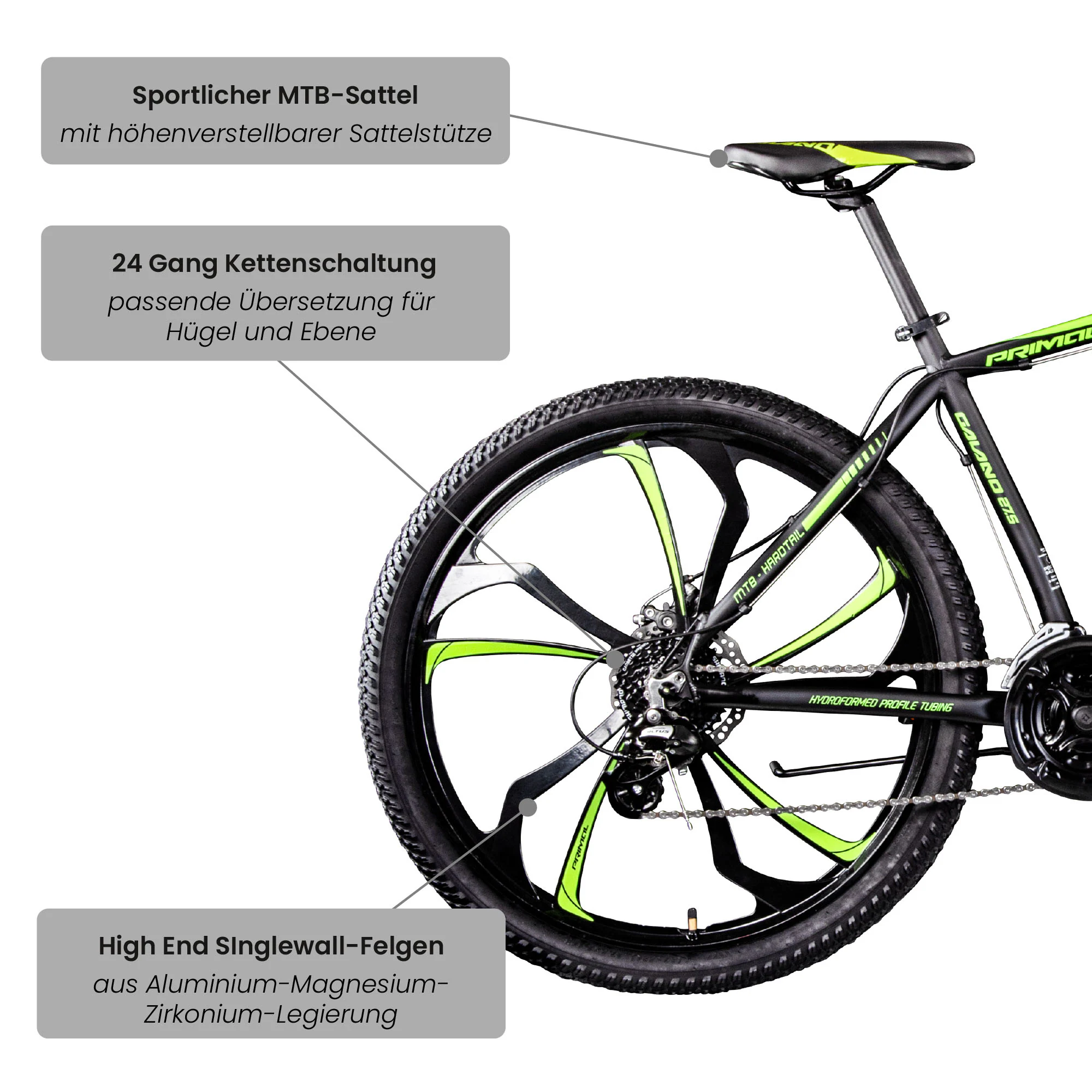 Galano Primal Mountainbike 27,5 Zoll für Jugendliche und Erwachsene 165 - 185 cm MTB Hardtail Fahrrad