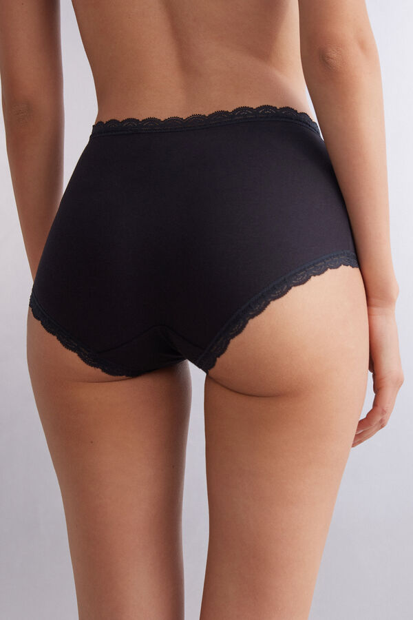 Calças culote de cintura alta em algodão e renda.