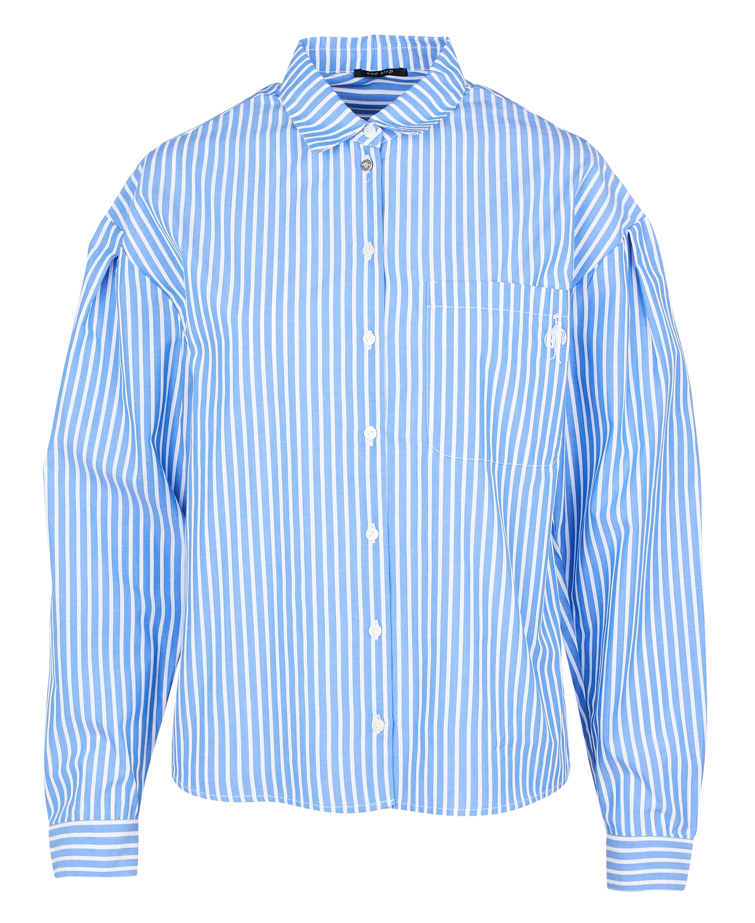 Chemise en popeline de coton rayé | Bleu